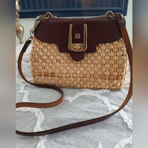 Vintage Straw Woven Oxblood Learher Woven Purse